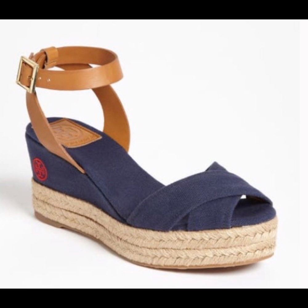 Tory Burch Karissa Canvas Espadrille Wedges Sz8.5B